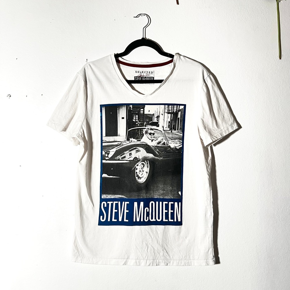 Vtg Steve McQueen T-Shirt Mens Small White 100% Cotton